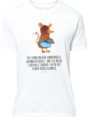 Produktbild von Mr. & Mrs. Panda oberteil Maus Kekse - Weiß - Geschenk, S T-Shirt, Shirt, Lustiges, Backen, Plätzchen, Winter, Weihnachten, Chaosqueen, Tshirt, Basic-Shirt