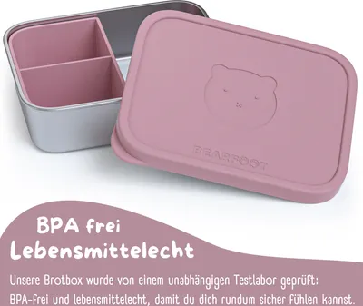 Produktbild von Brotdose Kinder Edelstahl mit Einsatz, BPA frei, Lunchbox, Bento box, Brotbox, Brotdose Mädchen & Jungen, Snackbox, Vesperbox - Rosa 700ml