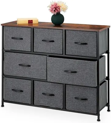 Image de Commode métallique gris-brun à 8 tiroirs, 785 x 100 x 30 cm, aspect bois