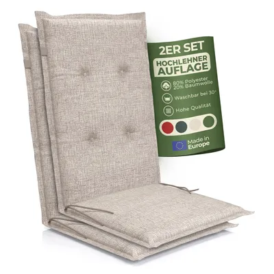 Produktbild von Hochlehner Auflage Florence– Gartenstuhlauflage Hochlehner, Sitzkissen Stuhl, Stuhlkissen & Outdoor Kissen für Gartenmöbel, Farbe:Beige, Anzahl:2
