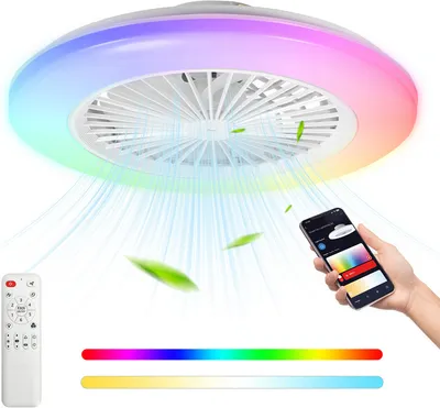 Obrázok produktu pre TolleTour RGB stropný ventilátor s osvetlením a diaľkovým ovládaním RGB stropné svetlo Tichý ventilátor Stropné svietidlo