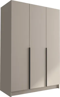 A three-door wardrobe with black handles, shown from a slight angle.