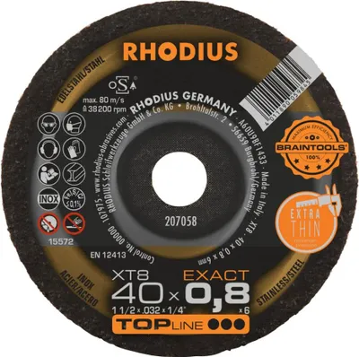 Image de Rhodius Disque à tronçonner XTK 8 Exact 40x0,8x6mm acier inoxydable Braintools - 207058