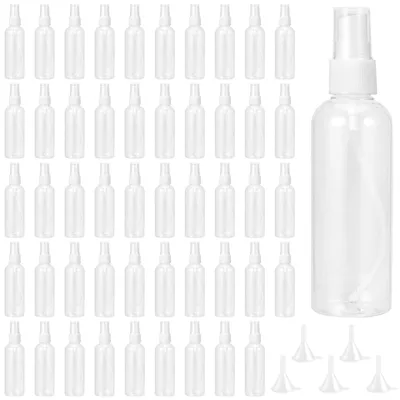 50 durchsichtige Sprühflaschen 100 ml mit Deckel und 5 Trichtern