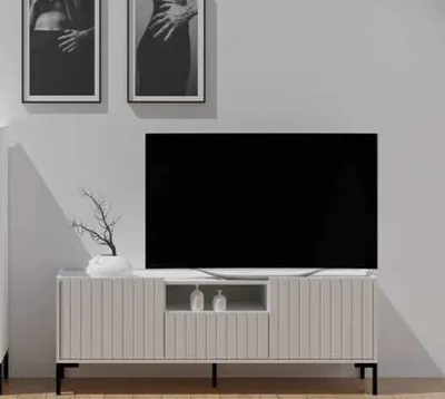 Obrázok produktu pre Albello TV lowboard Lanel TV skrinka do obývačky Biela 150x55x40 Štýlová RTV skrinka od výrobcu, skrinka na médiá