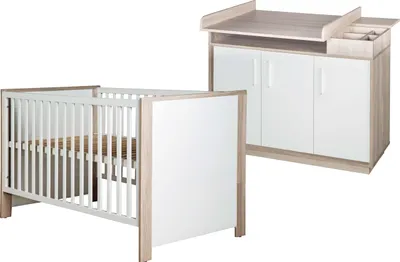 Immagine prodotto di Set camera roba "Olaf", 2 pezzi, Luna Elm/bianco, incl. lettino combinato 70x140 cm e ampio fasciatoio