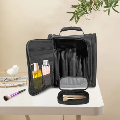 Zdjęcie produktu dla Czarna kosmetyczka z przezroczystymi woreczkami do przechowywania 5* Małe kosmetyczki Nylon