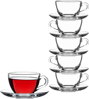 Immagine prodotto di Pasabahce 97948 Basic, 6 tazze con 6 piattini, per tè, caffè, cappuccino, per 6 persone trasparente