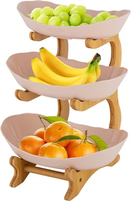 Image de Étagère à fruits à 3 niveaux - Panier à fruits - Rangement pour fruits - En bambou et en PP - 22,5 x 14 x 32 cm