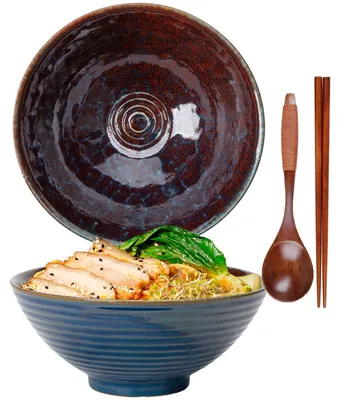 Ramenschalen-Set, Keramik, 1200 ml, mit Löffel & Stäbchen