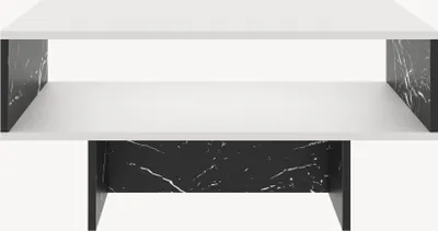 Produktbild von Couchtisch Mjölby Beistelltisch 36.4 x 80 x 45 cm Wohnzimmer Tisch rechteckig Sofatisch Weiß / Marmor schwarz