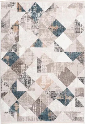 Produktbild von Qiyano Teppich für Wohnzimmer Kurzflor Geometrisch Skandi pastell creme grau blau, 80 x 150 cm
