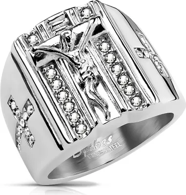 Produktbild von Herrenring Edelstahl Herren Ring Jesus Kreuz Cross Zirkonia Männer Autiga® 62 - Ø 19,76 mm