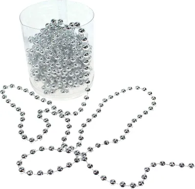 Produktbild von 8m Perlengirlande Perlenkette Perlen 8mm Perlenschnur Baumschmuck Deko Kette, Farbe:silber