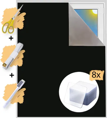 Produktbild von Verdunklungsstoff Meterware | Hitzeschutz oder Kälteschutz | Sonnenschutz zu 100% Verdunkelung | Folie mit Thermobeschichtung für alle Fenster | Rollo ohne bohren | Blackout (Schwarz mit Nano Pads)