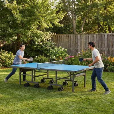 Produktbild von Dione Tischtennisplatte S600o Outdoor + Abdeckung - 6mm top - Tischtennistisch Blau TT-Platte klappbar für draußen - 95% Vormontiert