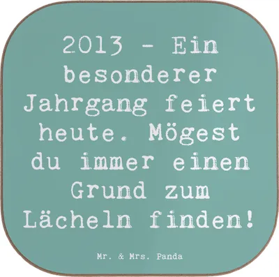 Produktbild von Mr. & Mrs. Panda Untersetzer Kaffee Spruch 2013 Geburtstag Freude - Meeresbrise - Geschenk, Tasse, Lebensfreude, für Gläser, feiern, Geburtstagsgeschenk, Alter, Jahrgang