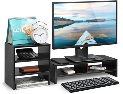 Obrázek produktu pro Azomor – zvýšený stojan na monitor s bočními lištami a úložným prostorem pro domácnost i kancelář
