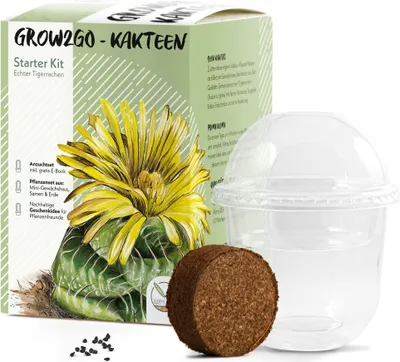 Produktbild von GROW2GO Kakteen Starter Kit Anzuchtset - Pflanzset aus Mini-Gewächshaus, Kaktus Samen & Erde (Echter Tigerrachen)