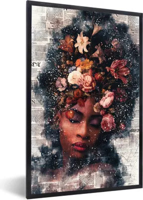 Produktbild von MuchoWow® MuchoWow® Gerahmtes Poster Frau - Farbe - Blumen 20x30 cm - Poster mit zchwarzem Bilderrahmen - Drucken - Bilder Poster im Rahmen