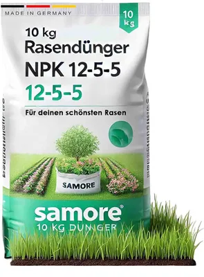 Produktbild von 10 kg Rasendünger NPK 12-5-5 für einen gesunden Rasen verdrängt Moos ideal für Frühjahr und Sommer geeignet für Streuwagen staubarmes Granulat