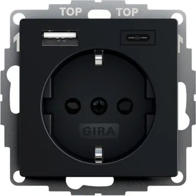 Obrázek produktu pro GIRA 2459005, Schuko, 1 modul/moduly, USB 3.2 Gen 1 (3.1 Gen 1), Černá, Matný, 220 - 250 V