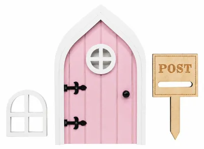 Produktbild von Weihnachtsdekoration Elfentür aus Holz mit Fenster und Briefkasten Pink / Grau / Grün | 10 x 15 cm Variante: Pink