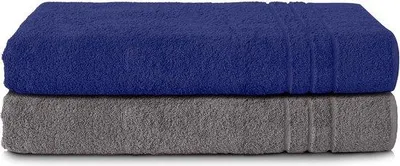 Produktbild von Unyqoos® 2er-Set Saunahandtücher – XXL 80 x 200 cm, 100% Baumwolle, Frottier, weich & saugfähig, schnelltrocknend, Anthrazit/Marineblau