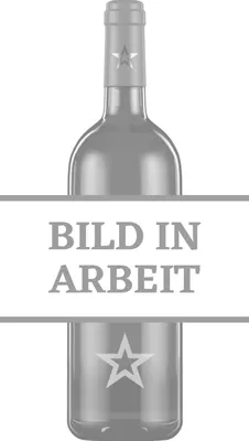 A bottle of wine with a banner across it saying 'BILD IN ARBEIT'.
