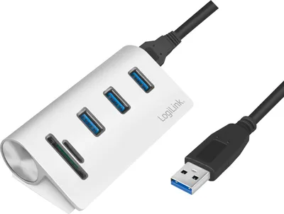 Produktbild von LogiLink USB 3.0 Hub + mit Kartenleser 3-Port silber