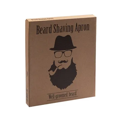 A cardboard box for a beard shaving apron.