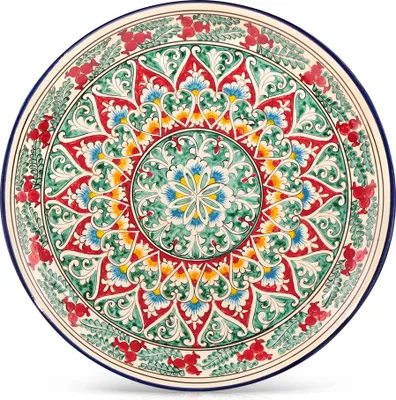 Produktbild von Lagan - KaraKalam R4, Rischtan Keramik, Ø 37 cm Glasur Teller Handarbeit Oriental Usbekische