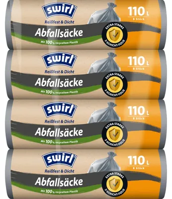 Zdjęcie produktu dla Worek na śmieci Swirl, 110 litrów (4 sztuki), worki na śmieci bez zamykania, szczególnie wytrzymałe