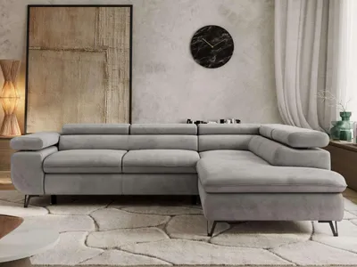 Produktbild von Couch mit Schlaffunktion L-form Ecksofa Wohnzimmersofa mit Einstellbare Kopfstützen - PABLO L - Velvet - Hellgrau - Rechts