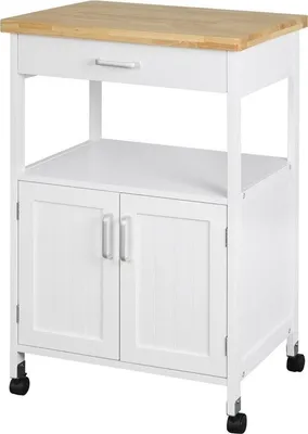 Produktbild von Küchenwagen auf Rädern - offener Schrank & Weinregal - platzsparend & stabil - weißes MDF - 60x44x89,5 cm
