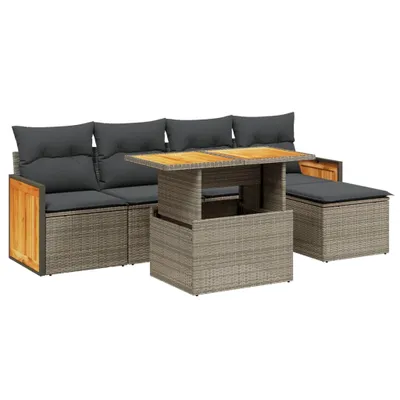 Produktbild von 6-tlg. Garten-Sofagarnitur mit Kissen Grau Poly Rattan