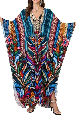 Produktbild von Solidchoice – Bohemianisches Kimono-Maxikleid für den Strand mit V-Ausschnitt