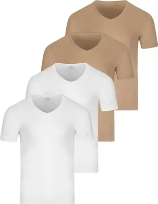 Produktbild von RAGMAN 4er Pack Basic Unterhemd / Shirt Kurzarm Bequem und atmungsaktiv, Formstabil durch verstärkte Nähte, Vielseitiges Basic
