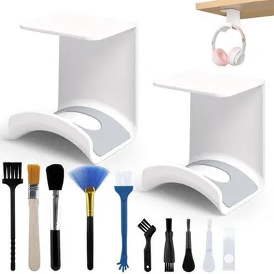 Produktbild von 2 Kopfhörerhalter für Wand, Kopfhörerhalter, weiß, mit 10 Einheiten Reinigungswerkzeug für mehrere Geräte, Schreibtisch, Wand, Gaming-Kopfhörer