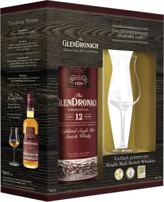 Produktbild von The GlenDronach Original 12 Jahre Highland Single Malt Scotch Whisky + 1 Ritzenhoff Grenoble Glas Geschenkset | 43 % vol | 0,7 l