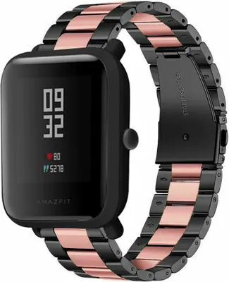 Produktbild von Strap-it Stahlarmband - Kompatibel mit Amazfit Bip Armband Ersatzarmband Edelstahl - Gliederarmband mit Faltschließe - Hochwertiges Material - für Smartwatch 20mm Armband Schwarz / Rosa