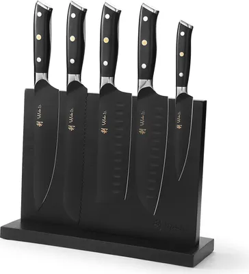 Produktbild von Wakoli Titanium Noir 6-teiliges Set I 5er Küchenmesserset Edelstahl mit magnetischem Messerblock