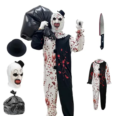 Produktbild von Elzusha – Halloween-Clown-Kostüm mit Latexmaske und Zubehör