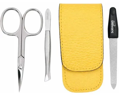 Produktbild von Solingen Nagelschere, Präzisions-Pinzette, Saphirnagelfeile und Dollaro Echtleder-Etui  Germany Gelb