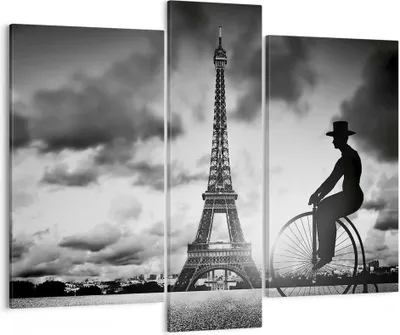 Produktbild von Bild auf Leinwand - Leinwandbild - 3 Teile - Paris Gentleman Fahrrad - 95x80cm - Wand Bild - Wanddeko - Wandbilder - Leinwanddruck - Bilder - Wanddekoration - Leinwand bilder - Wandbild - CB95x80-4204