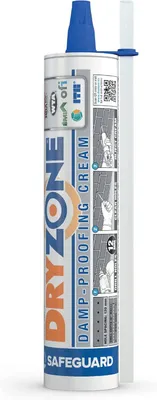 Produktbild von Dryzone Horizontalsperre Mauerwerk Injektionscreme gegen aufsteigende Feuchtigkeit in Wänden - Feuchtigkeitssperre - 310 ml - WTA & BBA