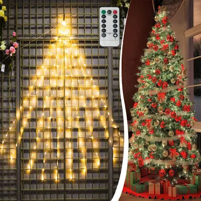 Produktbild von LED Weihnachtsbaum Lichterkette Außen Innen IP44, Weihnachtsbeleuchtung 200LEDs 8modi 2M,Christbaumbeleuchtung Deko mit 10 Strängen Timer,Warmweiß