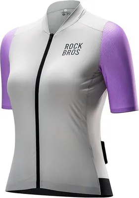 Obrázek produktu pro ROCKBROS Dámský cyklistický dres s krátkým rukávem, letní, prodyšný, rychleschnoucí, pro MTB a silniční kola, šedo-fialový, velikost XL