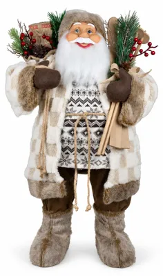 Imagen del producto de Benza – Papá Noel XL – 80 x 47 x 27 cm – Adorno navideño de pie con esquíes y saco – Color beige-marrón, Imagen generada por IA