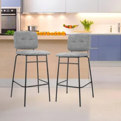 Immagine prodotto di Sgabello seduta e schienale in velluto grigio e struttura in metallo nero Ross